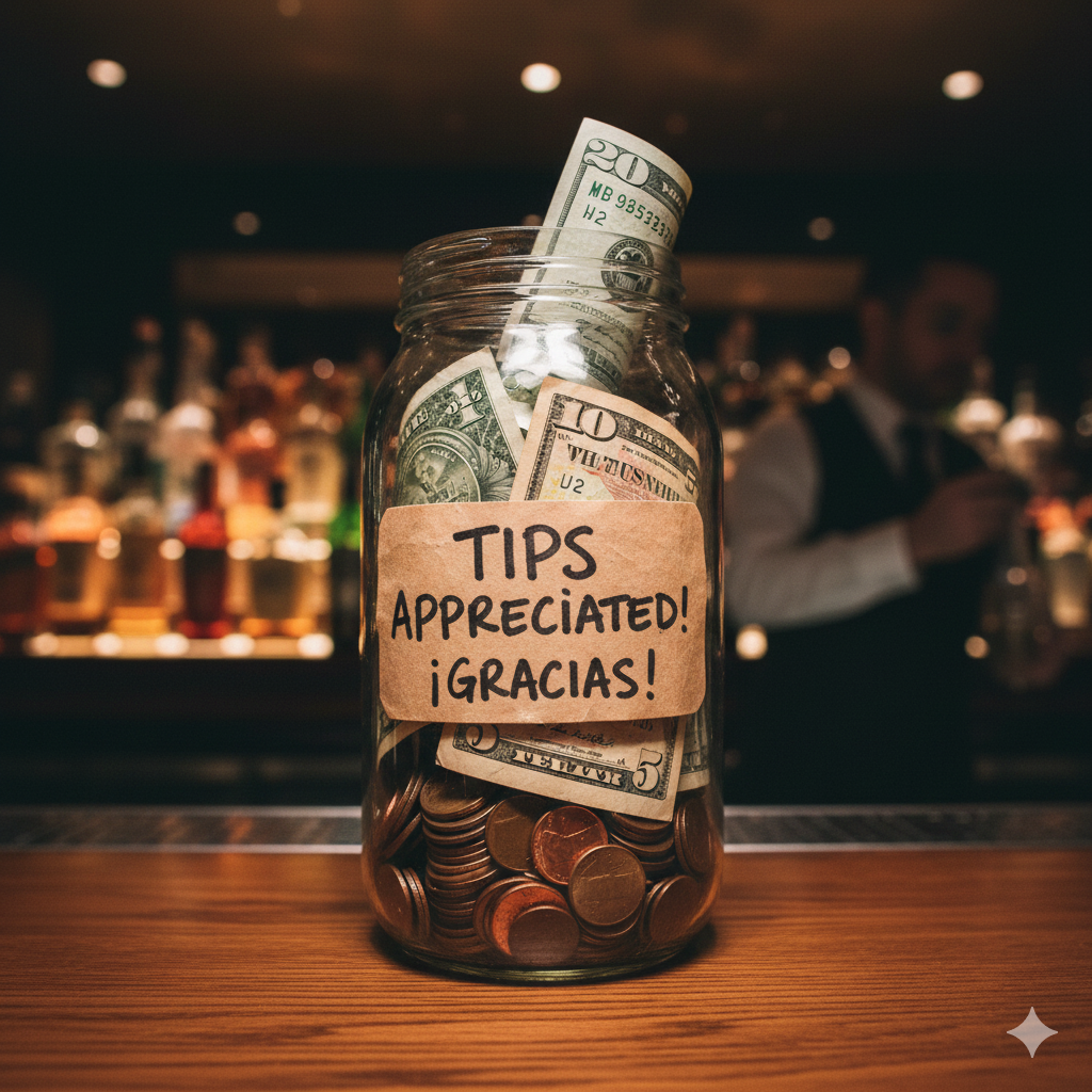 Tarro de propinas con monedas